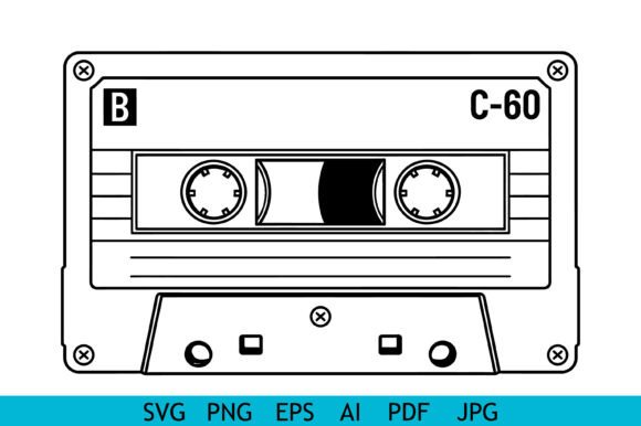 Vintage Cassette Tape Line Illustration
