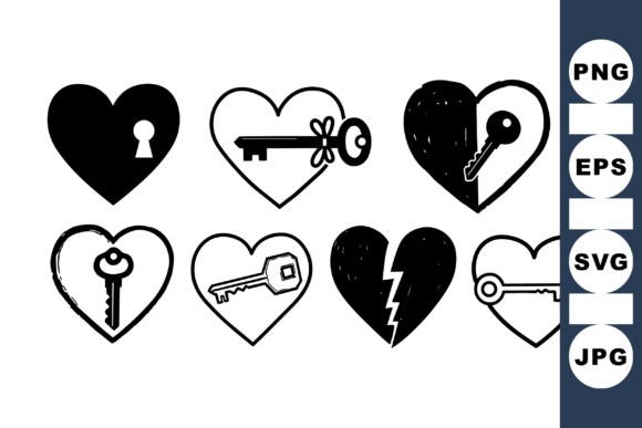 Vintage Heart and Key Clipart Set